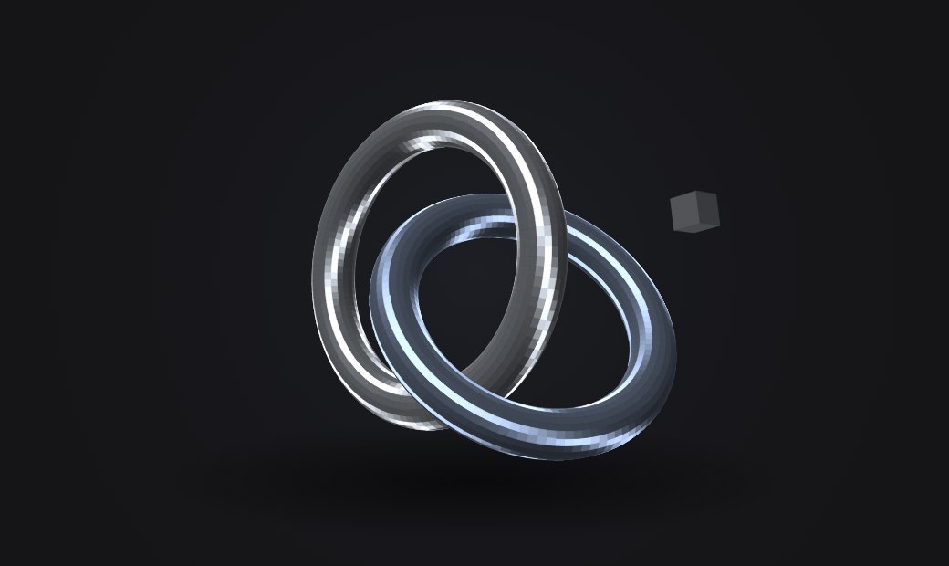 Two sculptural metal loops intertwine at different angles, one silver and one pale blue. Abstract artwork for Failure Lab.